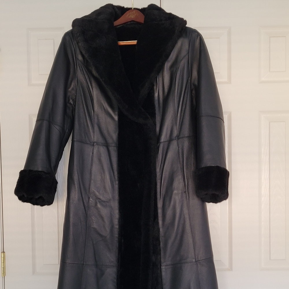 REVERSIBLE/faux mink/genuine leather coat szM